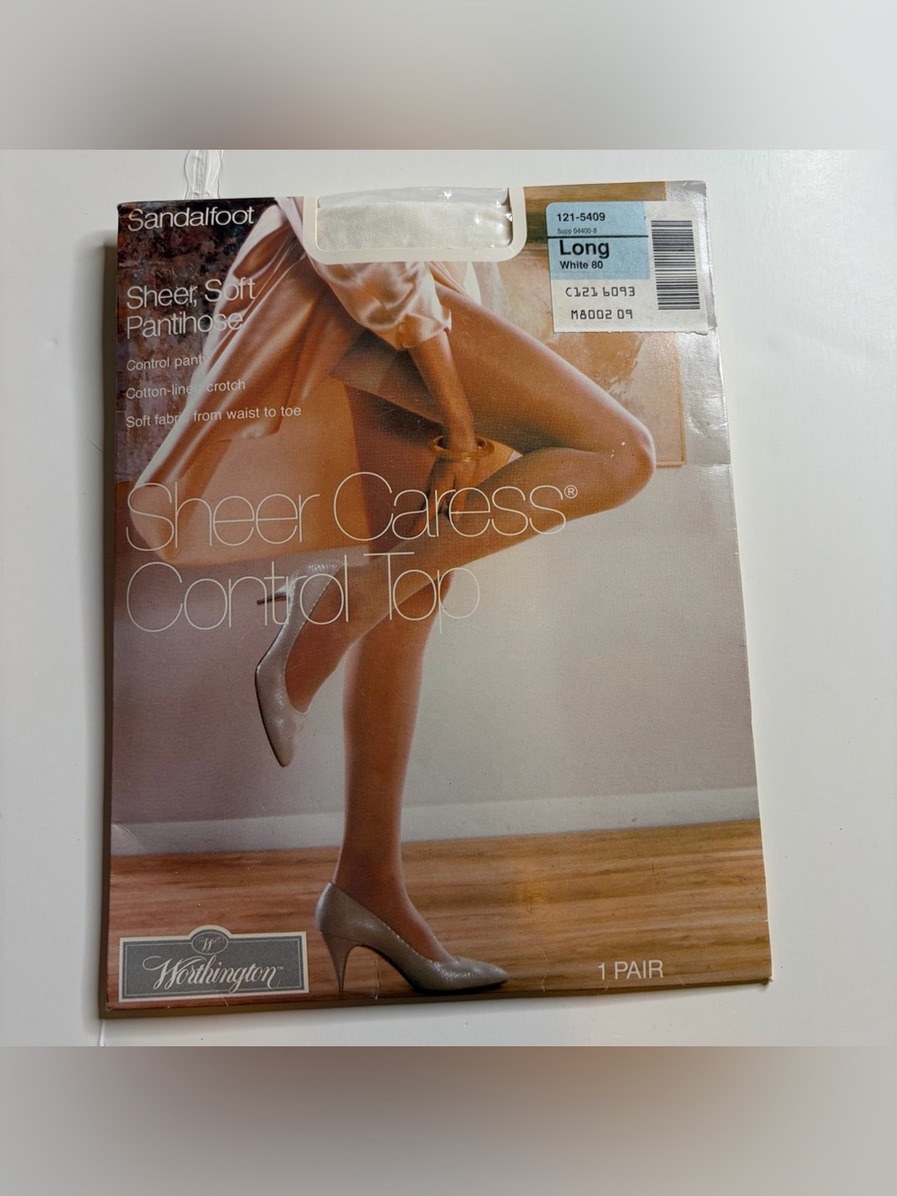 Worthington 90s Vintage Sheer Caress Control Top White Pantyhose Nylons Sz Long